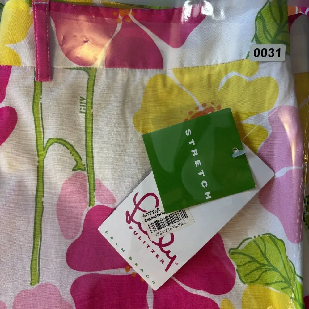 Lilly Pulitzer Floral Print Stretch Pants Size 10 Pink Yellow Cotton Blend - Picture 14 of 14